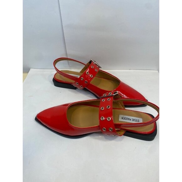 Steve Madden Women's Smokee Buckle Slingback Flats Size 10 Red Patent Leather - Picture 3 of 9